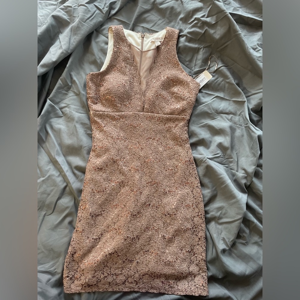 Size 4 petite cocktail dress beige NWT